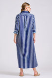 The Luna Oversized Long Line Shirt Dress | Navy Thick Stripe