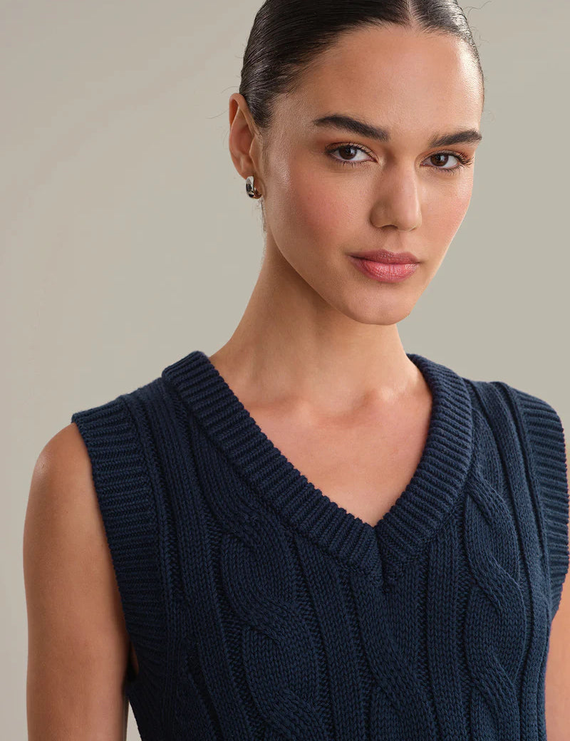 Elle Cable V-Neck  |Dark Blue Combo