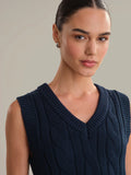 Elle Cable V-Neck  |Dark Blue Combo
