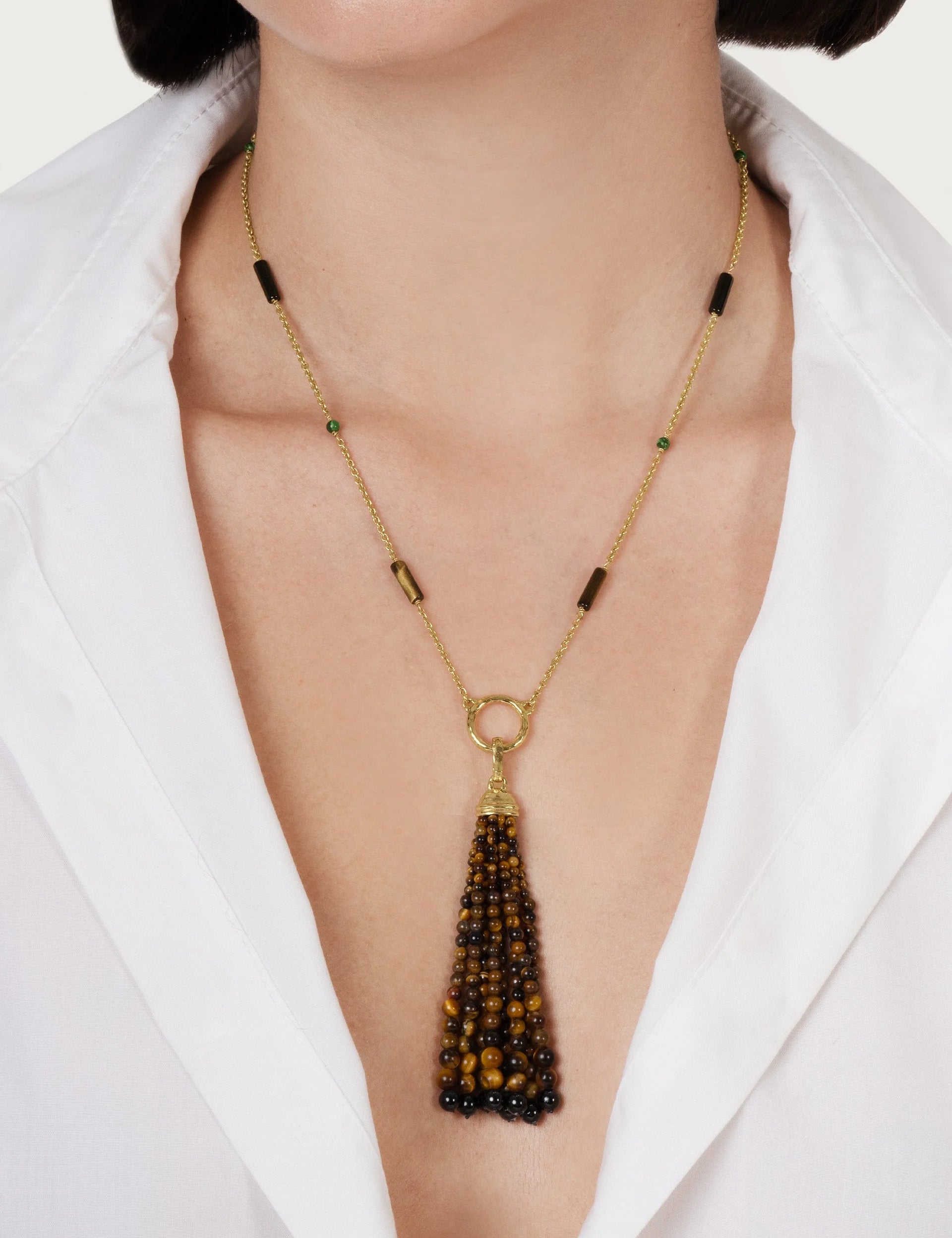 Forza Tassel Pendant | Tigers Eye & Black Onyx