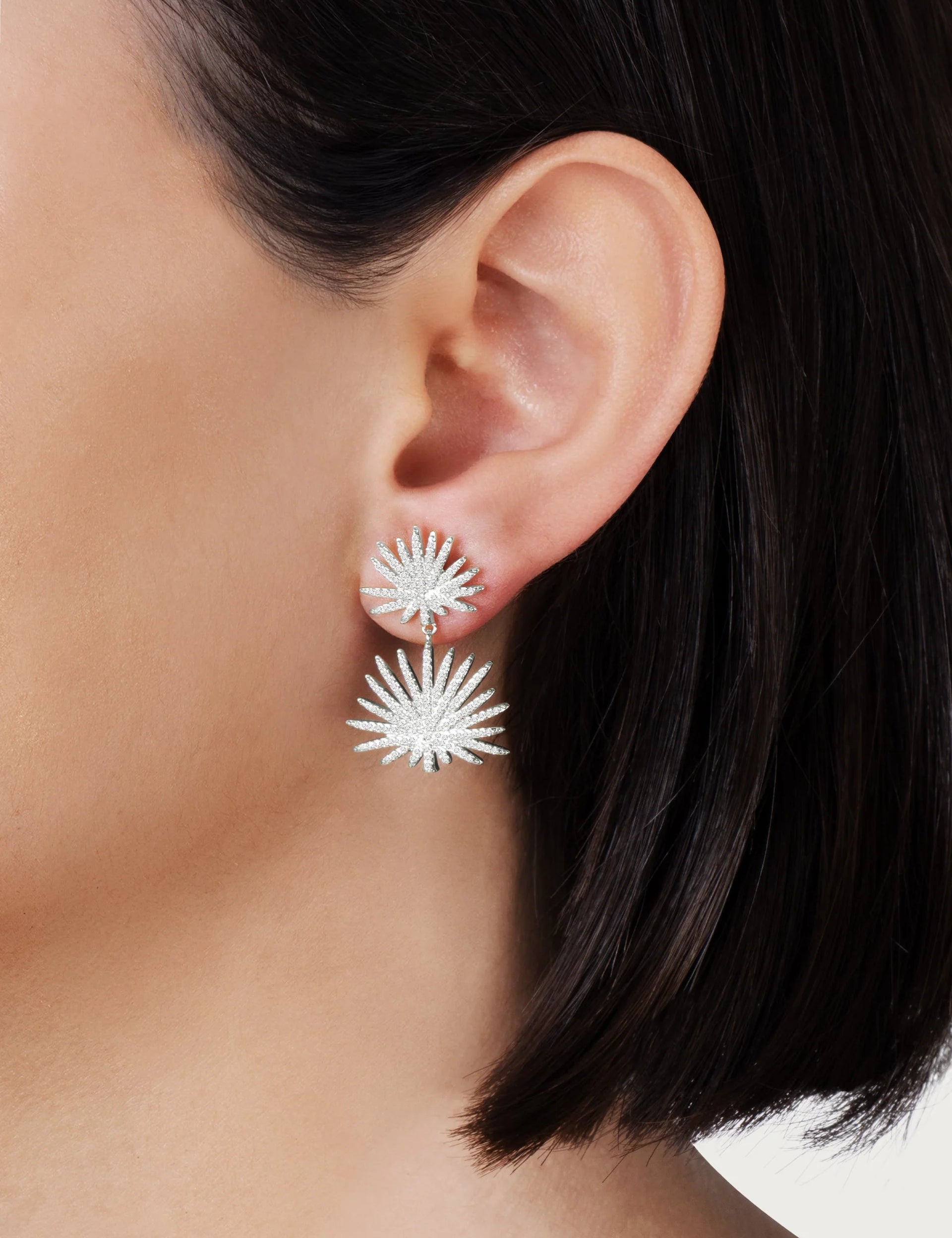 Palm Pavé Double Fan Palm Earrings | Silver