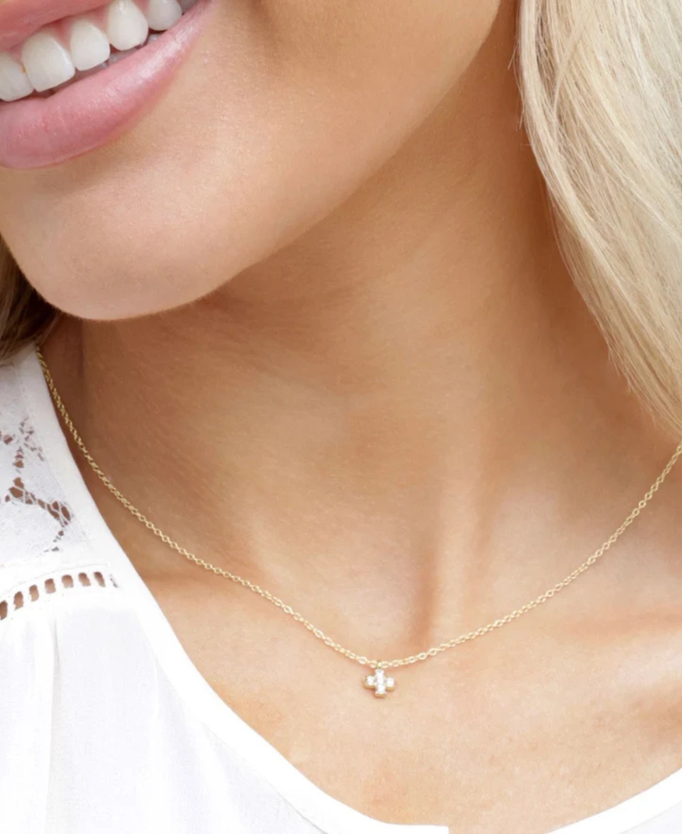 14kt Gold and Diamond Signature Cross Necklace_E Newton_COUESGDSC