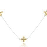 15" Choker Simplicity Chain Sterling Mixed Metal- Classic Beaded Signature Cross Gold