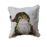 18_Square_Cotton_Slub_Printed_Pillow_with_Santa_Embroidery___Fringe___creativeco_op_XT0229_1