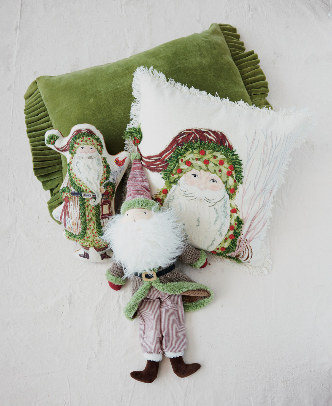18_Square_Cotton_Slub_Printed_Pillow_with_Santa_Embroidery___Fringe___creativeco_op_XT0229_1