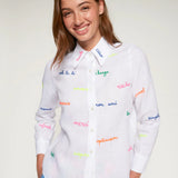 White Shirt with Embroidered Words