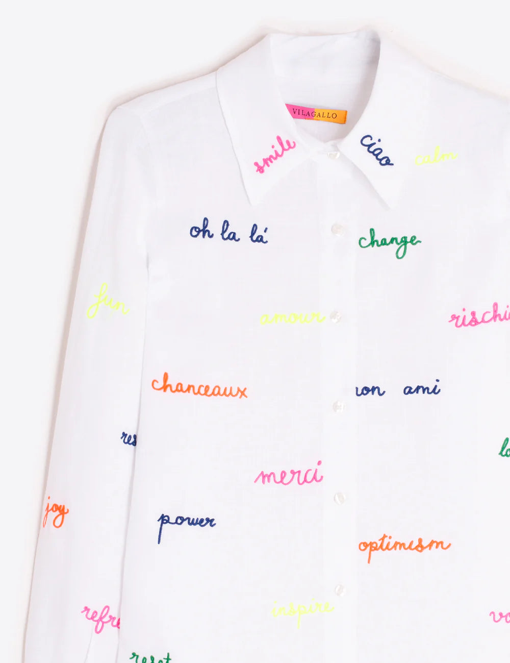 White Shirt with Embroidered Words