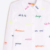 White Shirt with Embroidered Words