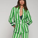 Green Striped Shirt with Navy Cuffs