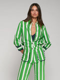 Green Striped Shirt with Navy Cuffs