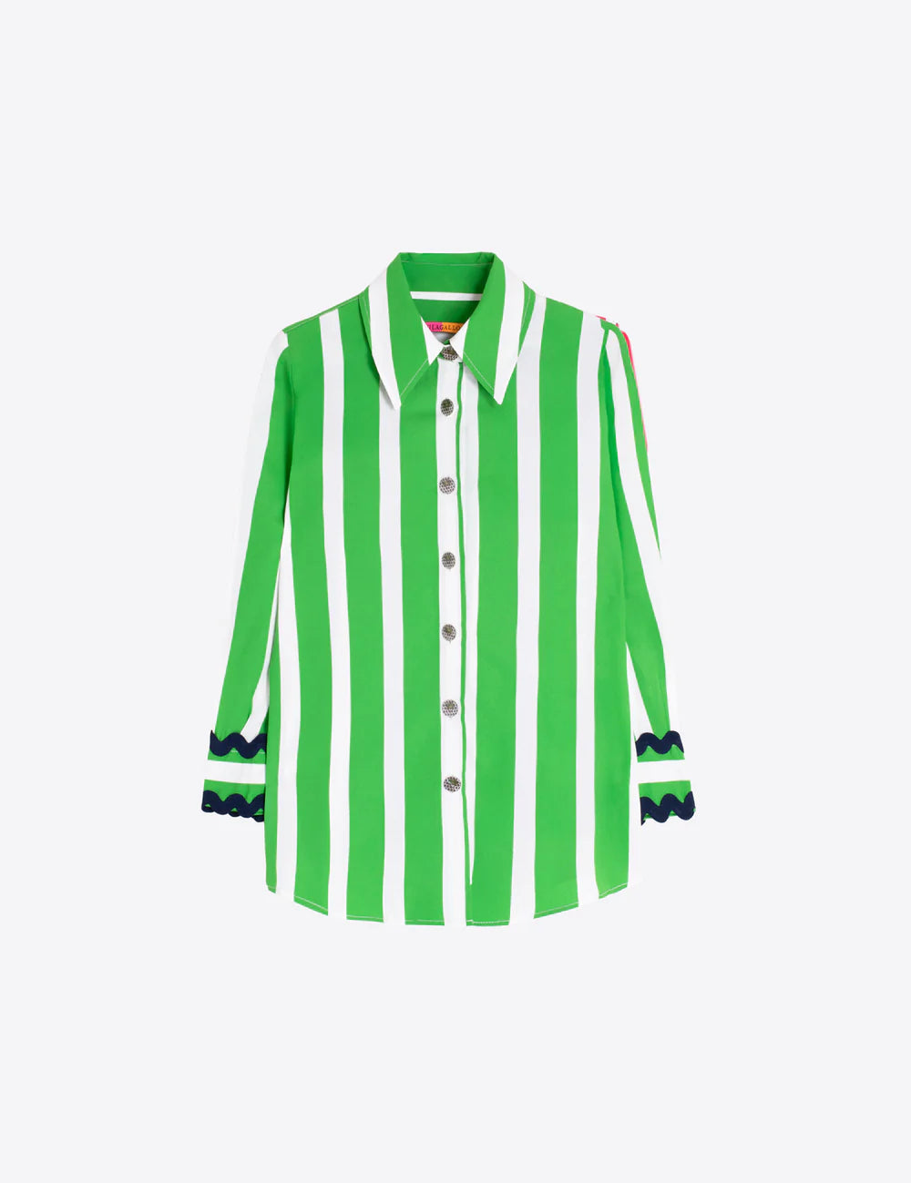 Green Striped Shirt with Navy Cuffs