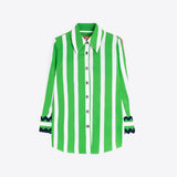 Green Striped Shirt with Navy Cuffs