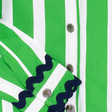 Green Striped Shirt with Navy Cuffs