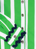 Green Striped Shirt with Navy Cuffs
