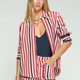 Red and Navy Striped Shirt with Wavy Cuffs