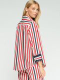 Red and Navy Striped Shirt with Wavy Cuffs