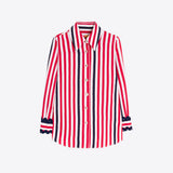Red and Navy Striped Shirt with Wavy Cuffs