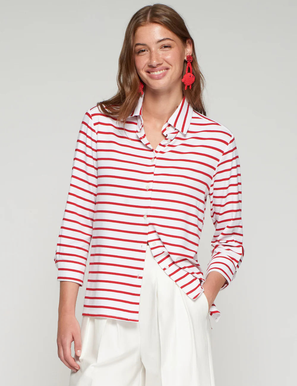 Red Striped Shirt with Palm Tree Back