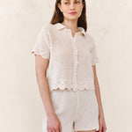 B2640-K96-304 - SHORT SLEEVE CROCHET BUTTON DOWN