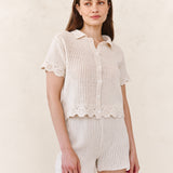 B2640-K96-304 - SHORT SLEEVE CROCHET BUTTON DOWN