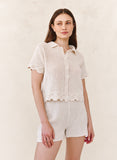 B2640-K96-304 - SHORT SLEEVE CROCHET BUTTON DOWN