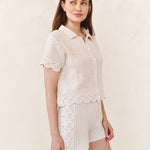 B2640-K96-304 - SHORT SLEEVE CROCHET BUTTON DOWN