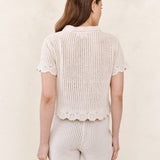 B2640-K96-304 - SHORT SLEEVE CROCHET BUTTON DOWN