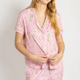 On Par Short Sleeve Button Up Sleep Shirt | Light Pink/Green