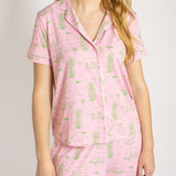 On Par Short Sleeve Button Up Sleep Shirt | Light Pink/Green