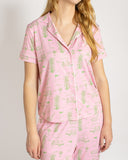 On Par Short Sleeve Button Up Sleep Shirt | Light Pink/Green
