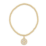 Classic Gold 3MM Bead Bracelet- Signature Cross Gold Disc- Off-White