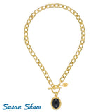 Black Onyx Cabochon Toggle Necklace | 16"