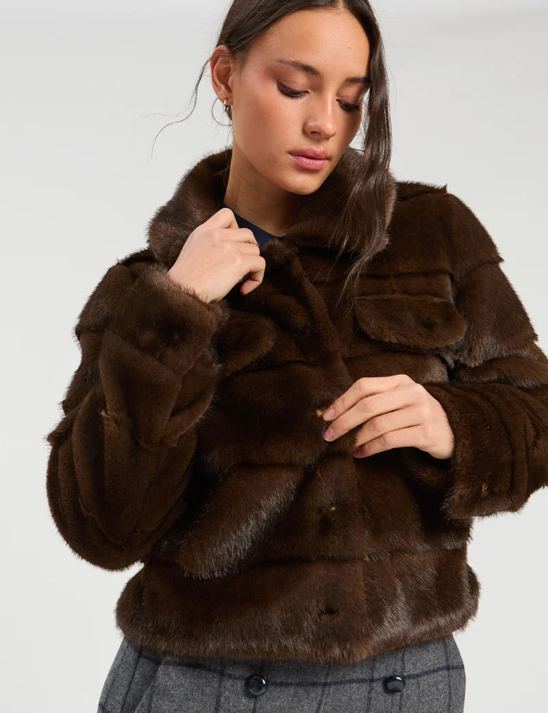 a woman in a fur coat