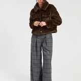 a woman in a fur coat