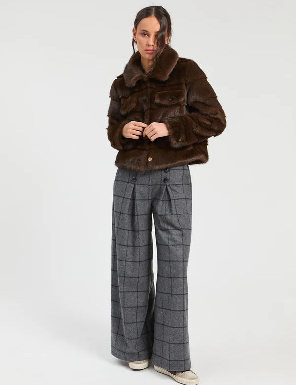 a woman in a fur coat