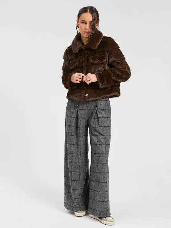 a woman in a fur coat