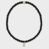 Gemstone 3mm Bead Bracelet- Matte Onyx- Signature Cross Small Gold Charm