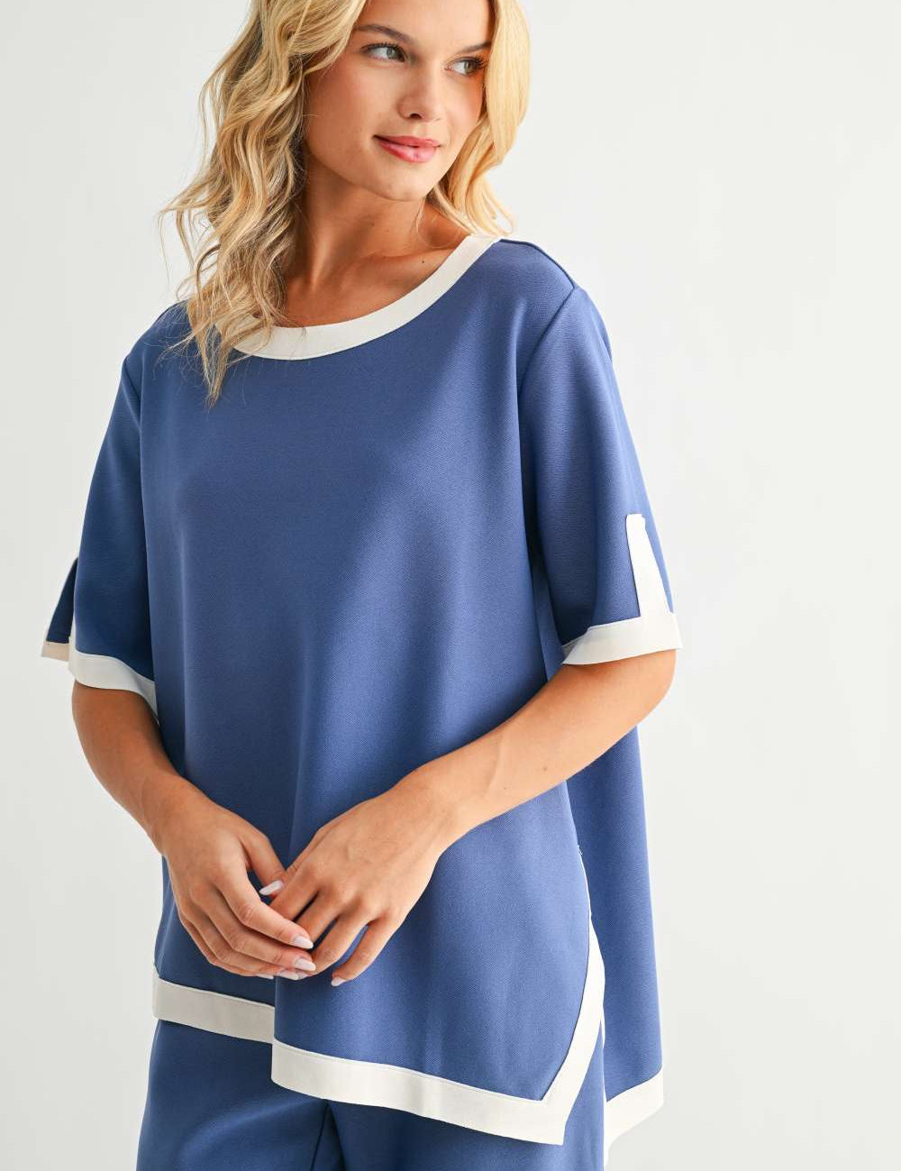 Kaya Crepe Knit Top | Blue