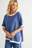 Kaya Crepe Knit Top | Blue