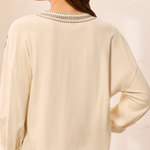 3/4 Sleeve Notch Collar Top_Tribal_3157O-8508