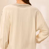 3/4 Sleeve Notch Collar Top_Tribal_3157O-8508