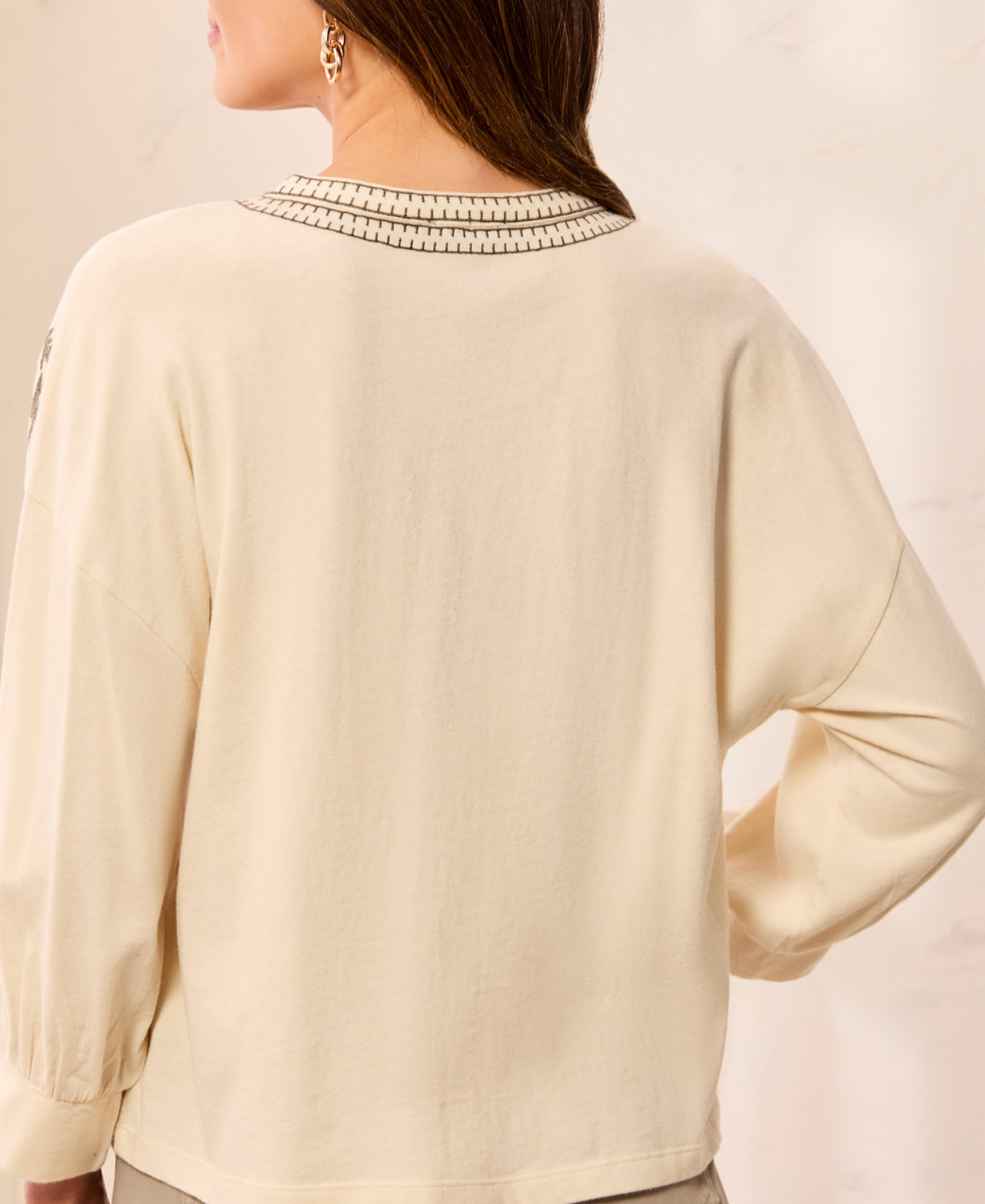 3/4 Sleeve Notch Collar Top_Tribal_3157O-8508