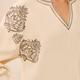3/4 Sleeve Notch Collar Top_Tribal_3157O-8508