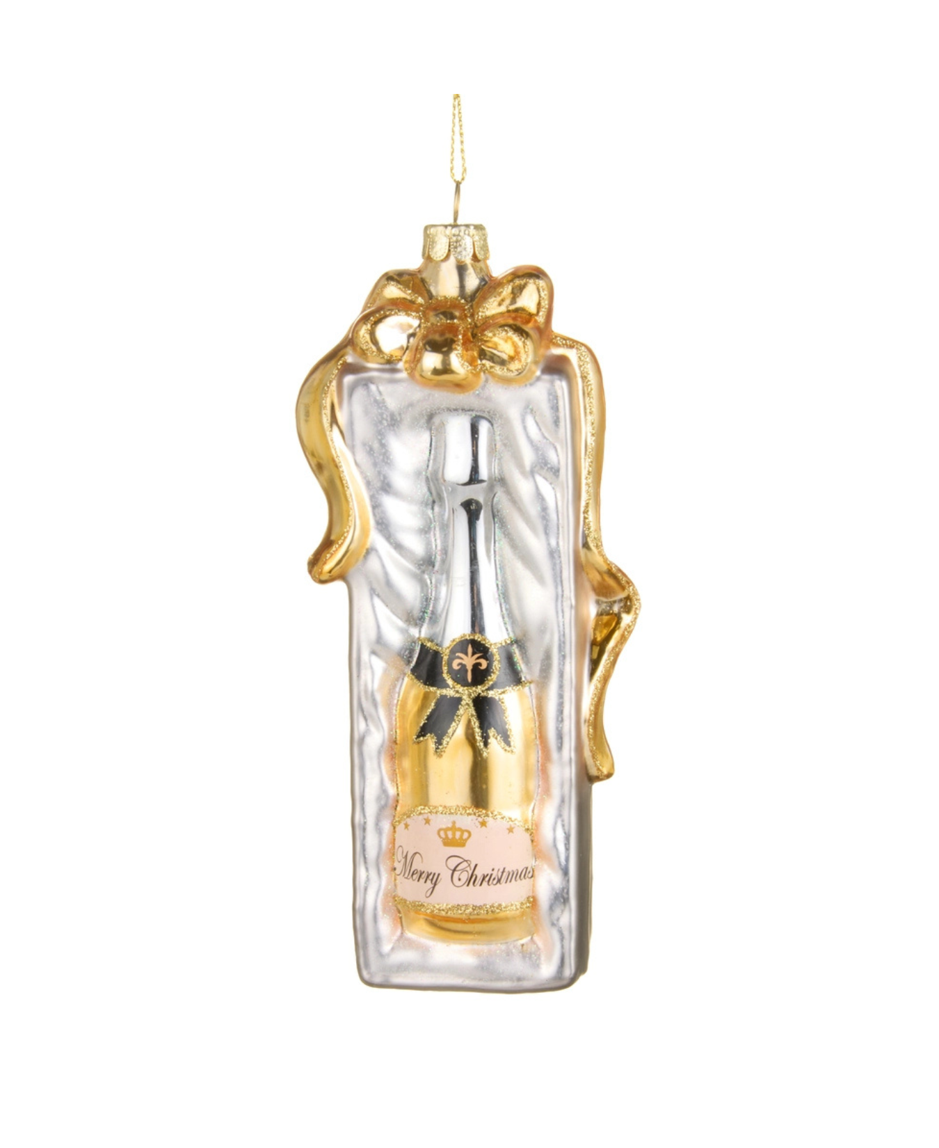 a christmas ornament with a bottle in it