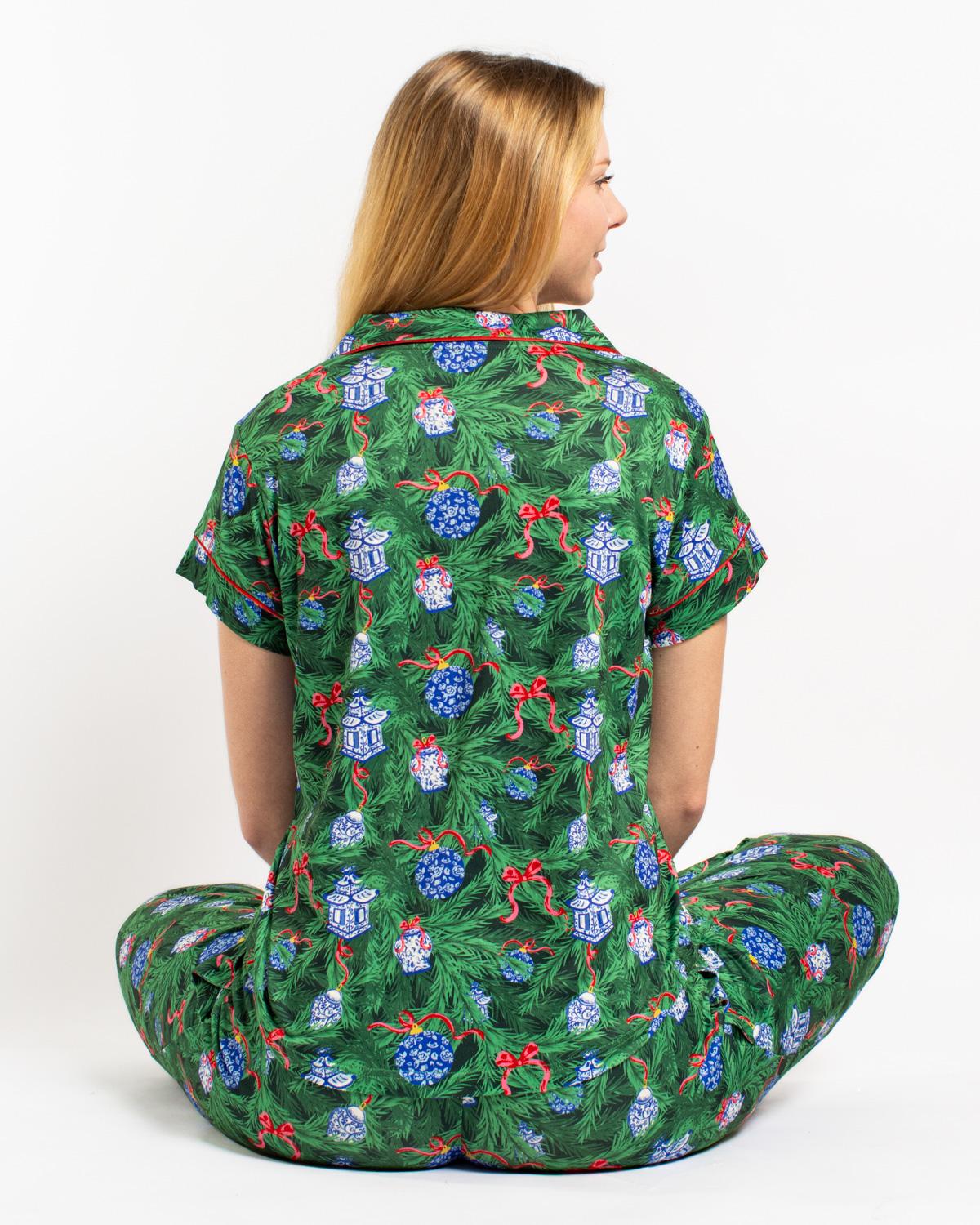 Spruce It Up Short Sleeve Button Up Sleep Shirt