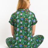 Spruce It Up Short Sleeve Button Up Sleep Shirt