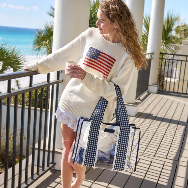 Jelly Tote with Phone Pouch | Navy Eyelet Gingham