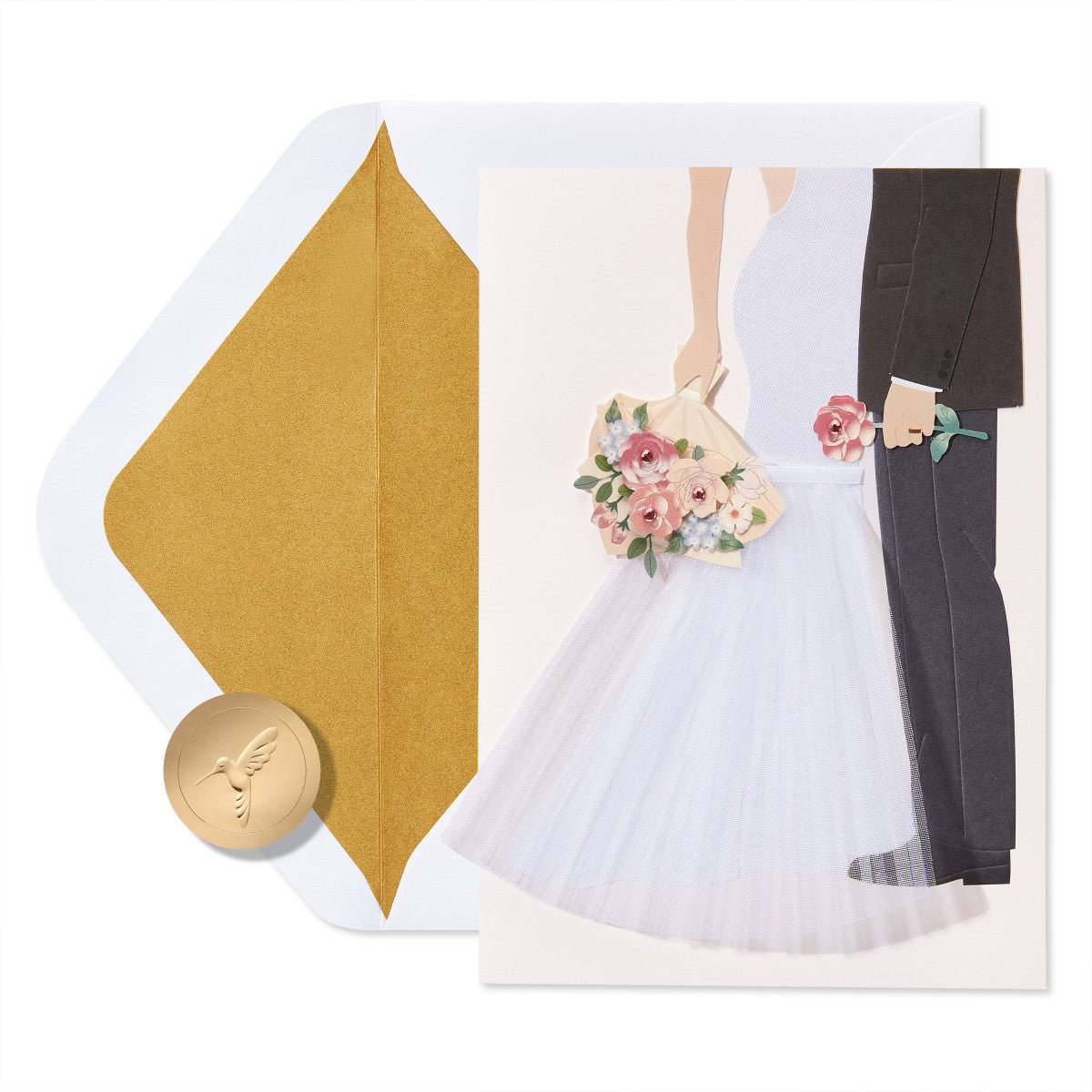 a envelope with a picture of a bride and groom