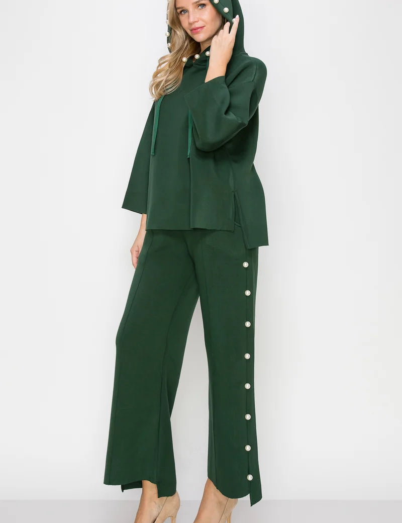 a woman in a green outfit