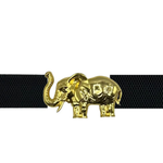 a gold elephant on a black belt